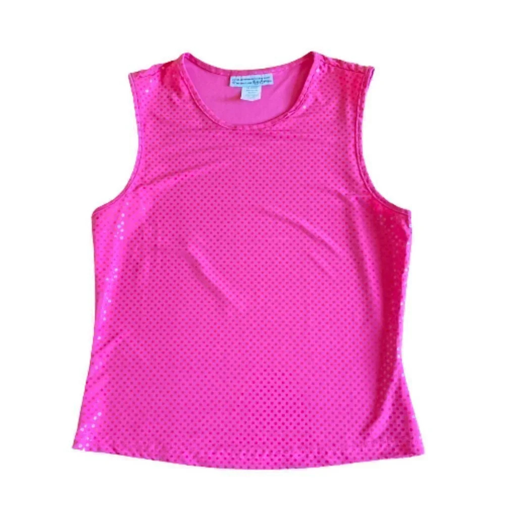 Vintage Self Esteem Sleeveless Tank,Pink w Red Vinyl Dots,Large (measures small)